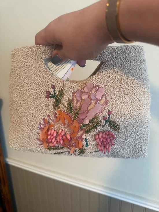 Beaded Flamingo Embellished Clutch - Pink Floral - Picture 2 of 3